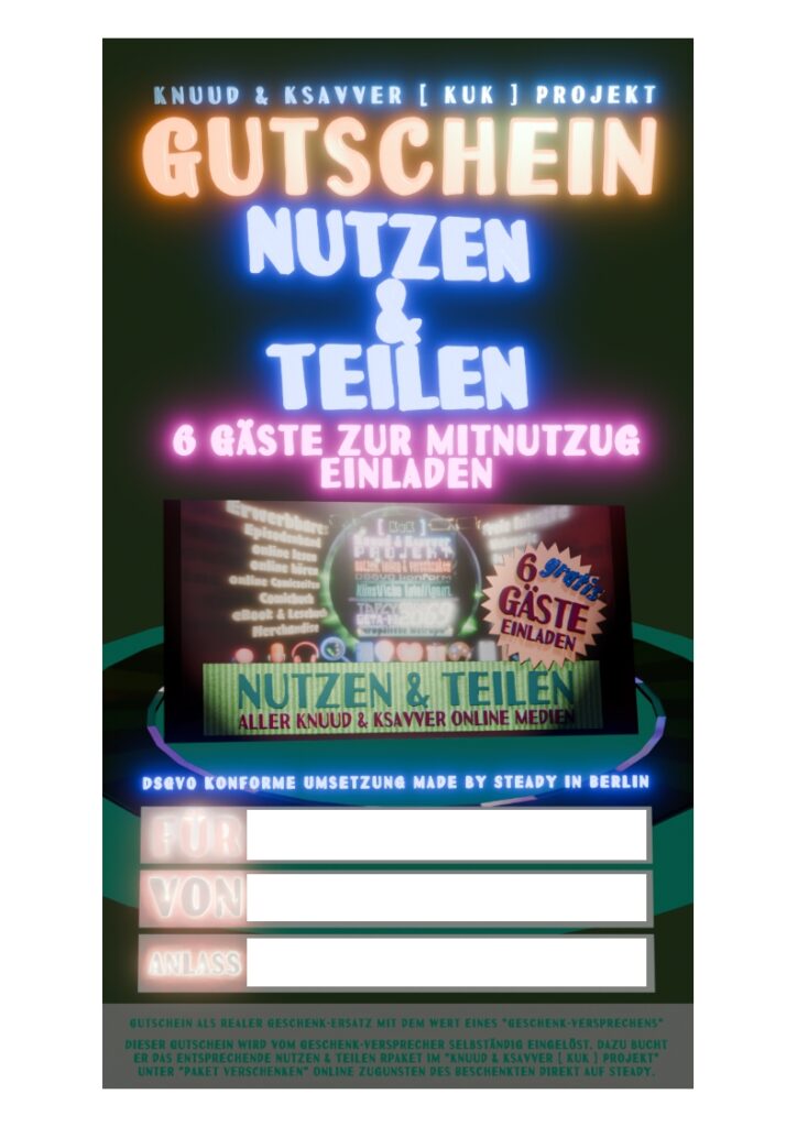 Kostenloser Gutschein Service Nutzen & Teilen mit 6 Gästen