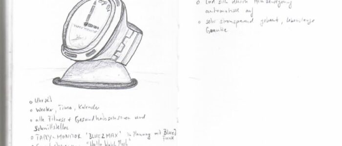 Smart-Watch von MOSH - Ideenskizze als ganzen Bild mit Beschreibung
